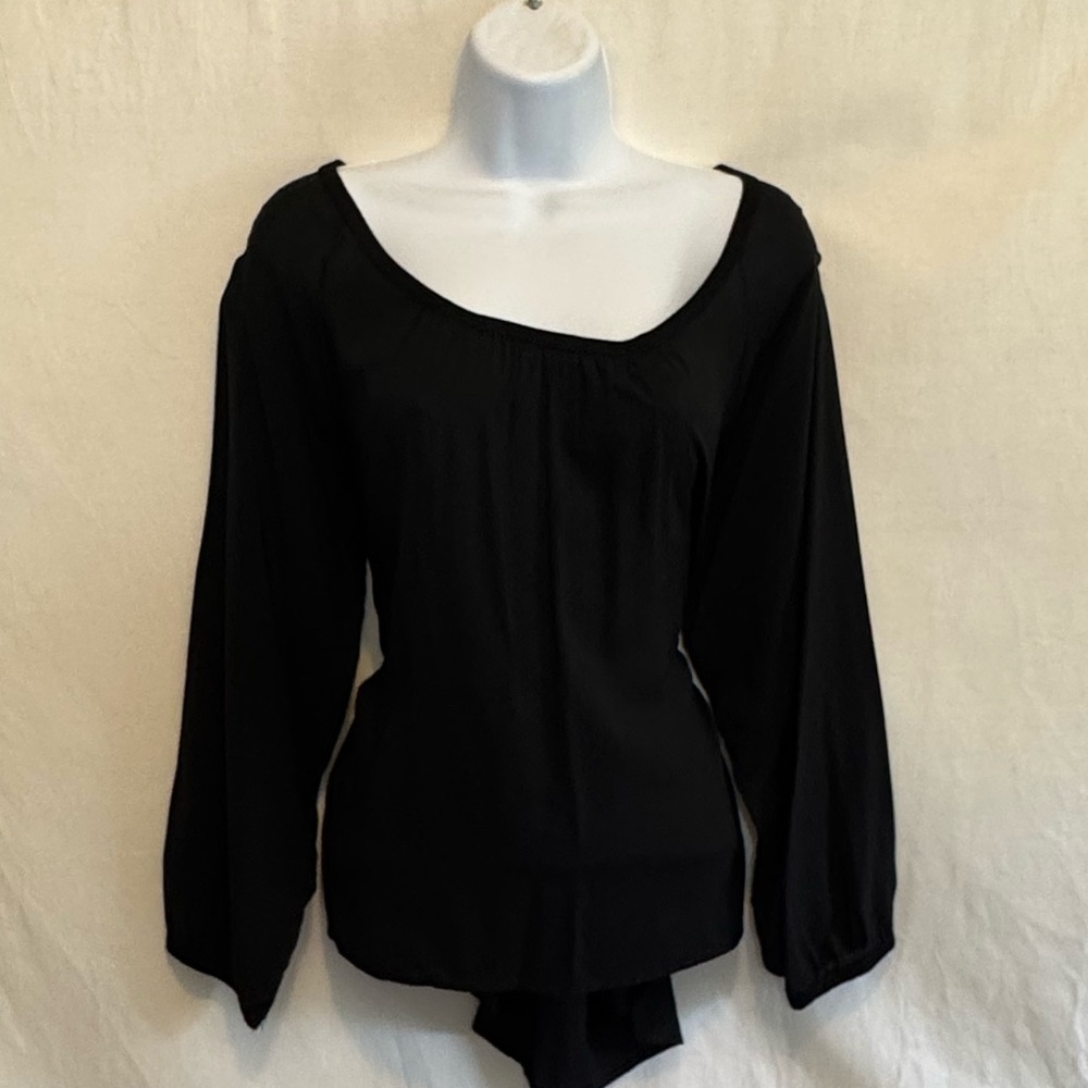 C-129 Loft Black Long Sleeve High Low Pullover Blouse Size S